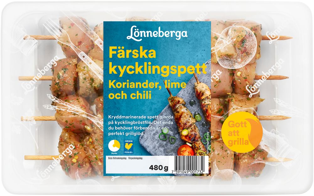 Kycklingspett Koriander, Lime&Chili, Lönneberga, 480g Kycklingspett med lime