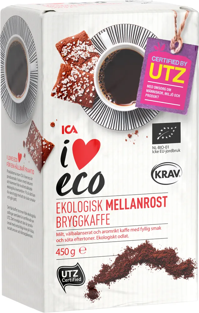 Bryggkaffe Mellanrost EKO, ICA I Love Eco, 450g | Jämför pris & handla ...
